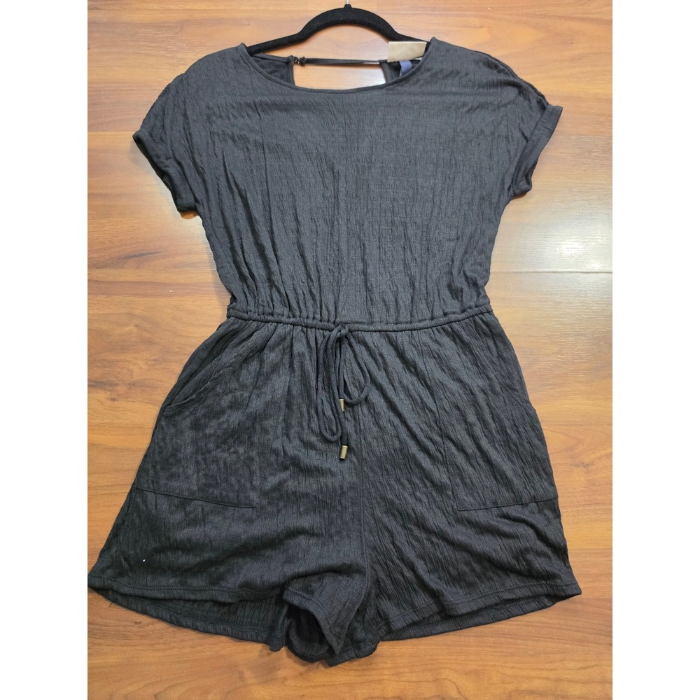 NWT Universal Thread Romper Small Black Textured Short Sleeve Drawstring Waist